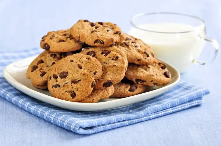 Thawed chocolate chip cookies and milk