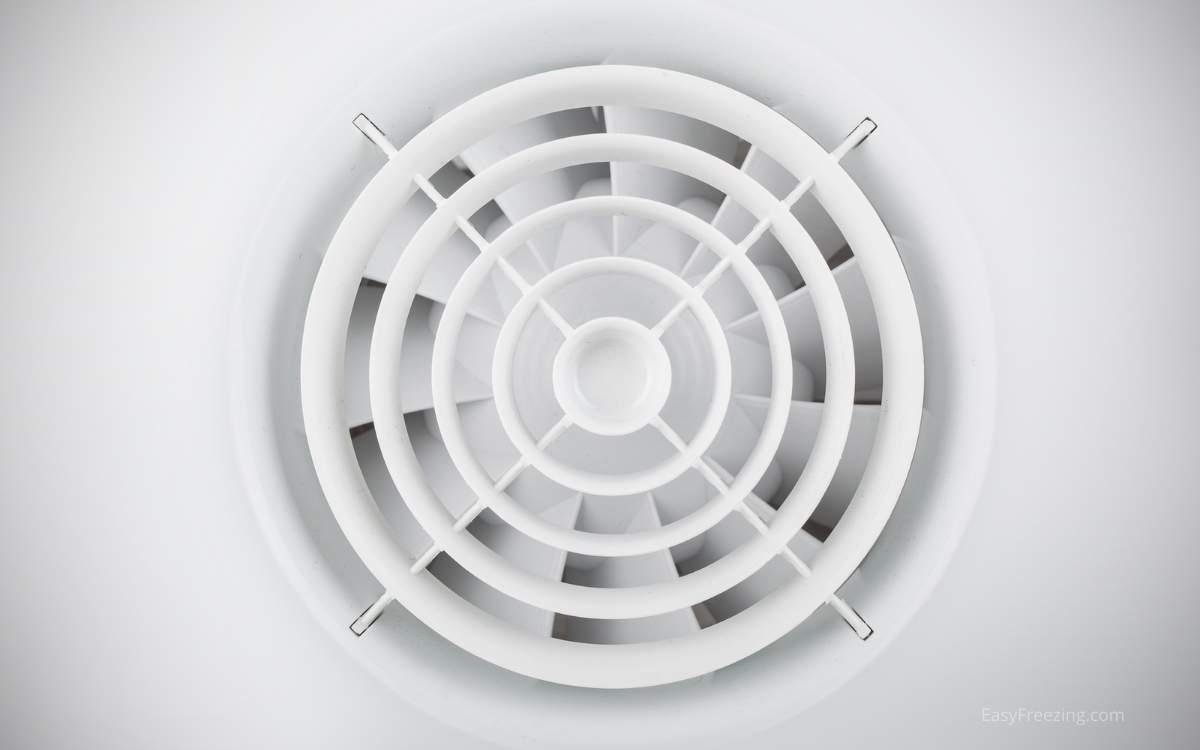 A fan inside a frost free freezer